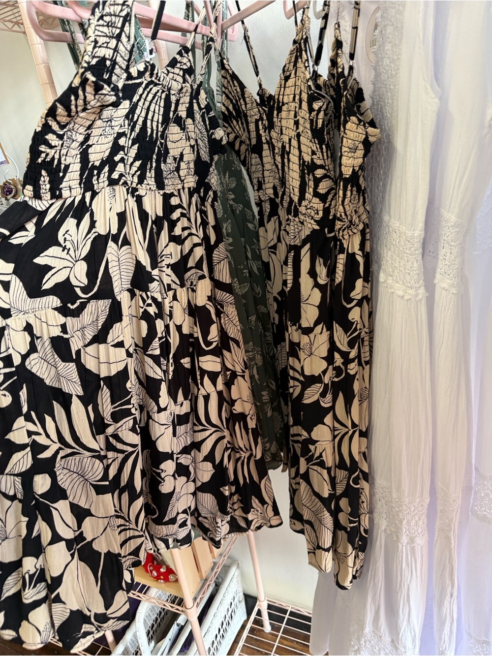 Angie Black and Cream Floral Smocked Mini dress